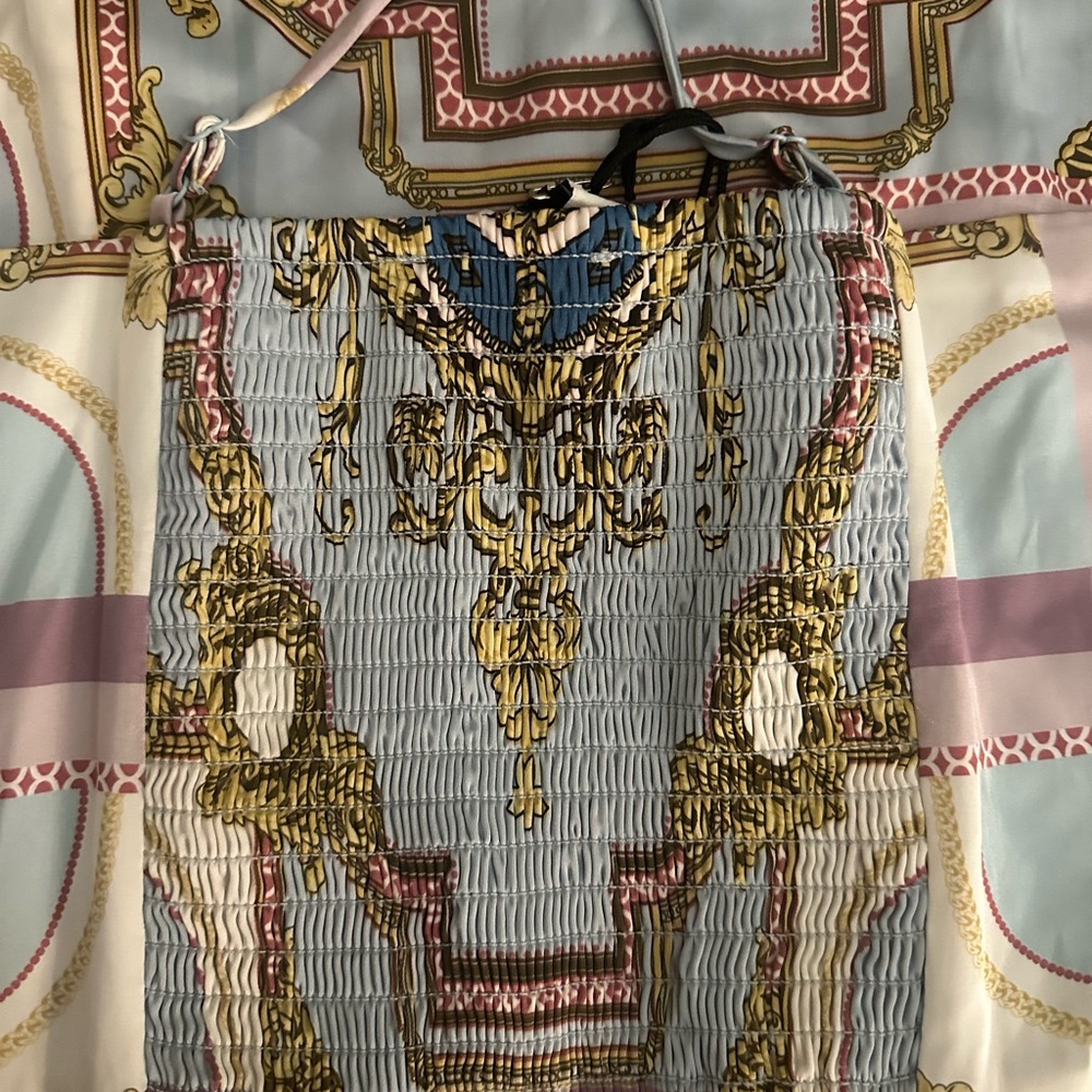 Rachel Zoe Versace inspired Blue and Gold Baroque Print Top - Picture 3 of 5